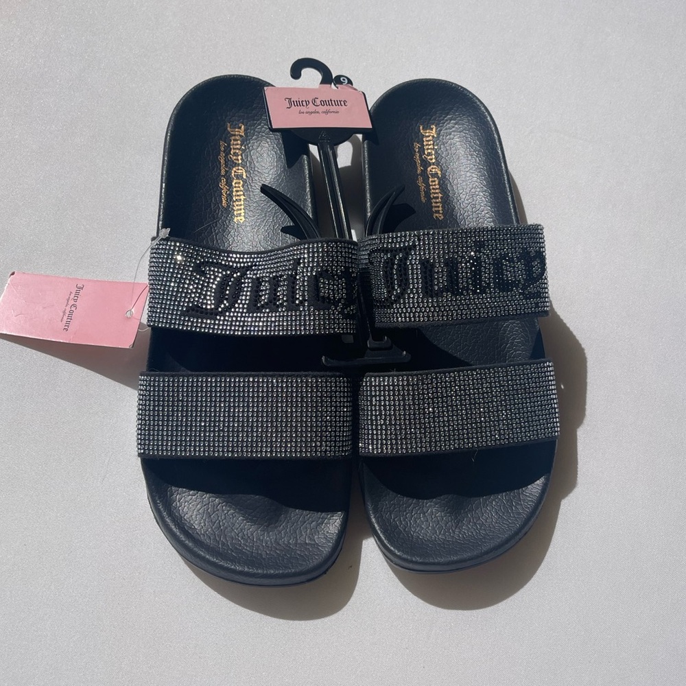 Juicy Couture Black Slide Sandals with Rhinestones